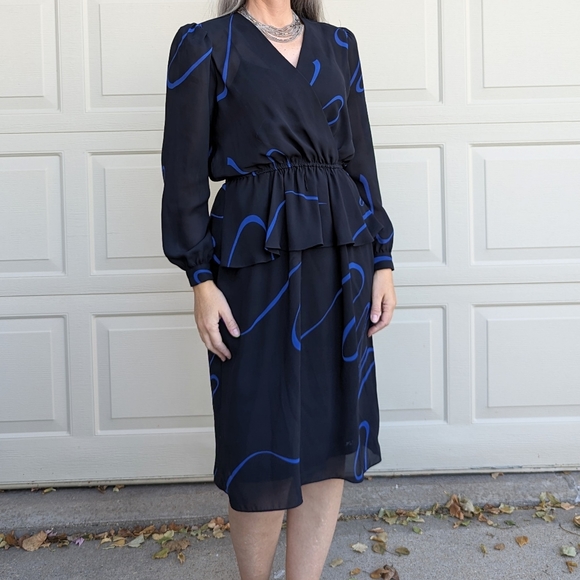 vintage SHEER PEPLUM DRESS 1970's 1980's S M - Picture 4 of 8